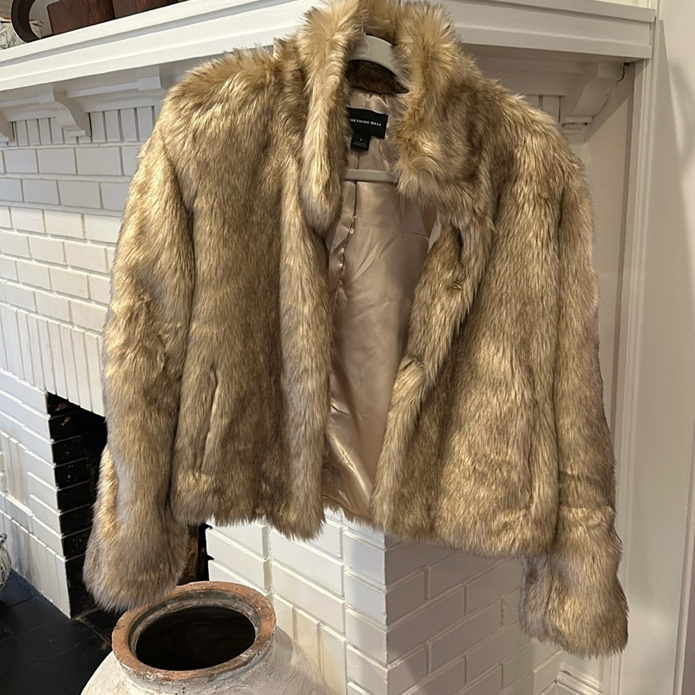 Something Navy faux fur bomber jacket